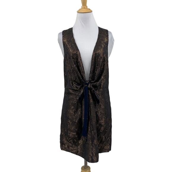 Free People Dresses & Skirts - Free People Dress Women 6 Navy Gold Sequins Paris Rock Sleeveless Tie Front Mini